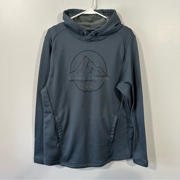 Under Armour Tech Terry Mountain Graphic Men's Dark Blue Gray Hoodie Size Large - Picture 2 of 5